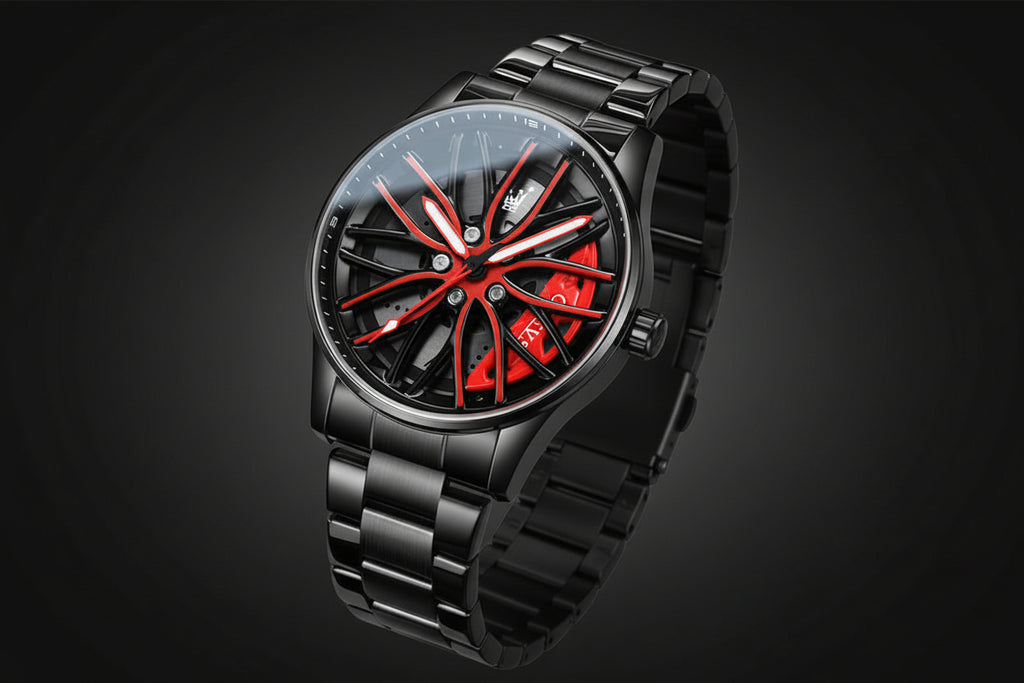 Men's wheel hub rotating fashionable and waterproof quartz watch