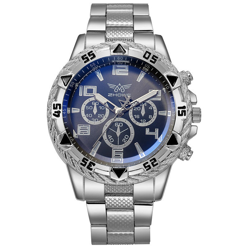 Men's sports watch steel strap quartz large dial