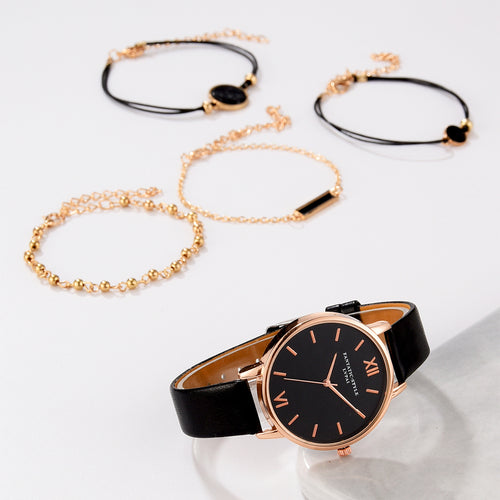 5pcs Watch Set Ladies  Luxury & Casual watch and bracelet